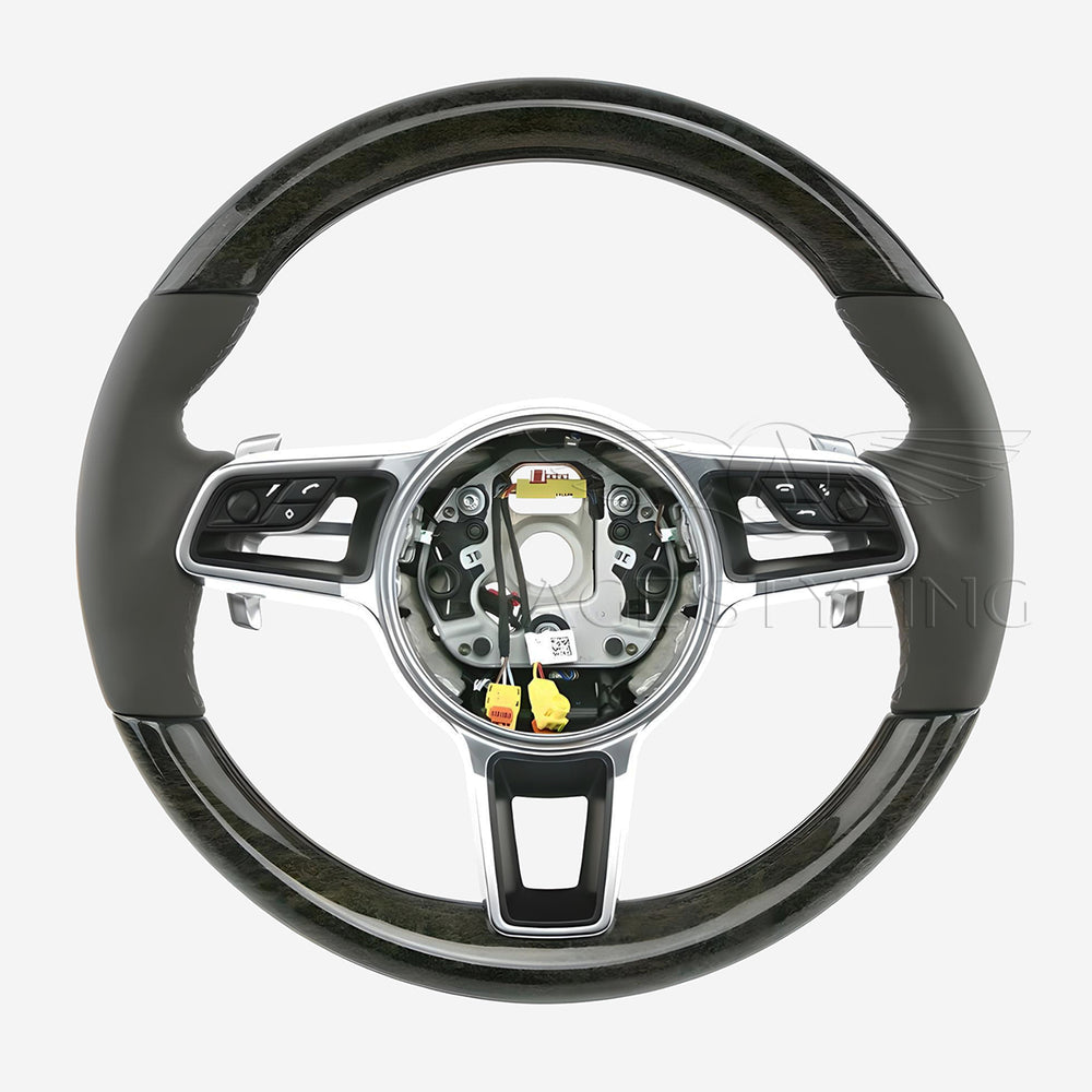 15-24 Porsche Macan Anthracite Birch Wooad Gray Leather Steering Wheel # 95B-419-091-AN-OE5