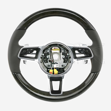 15-24 Porsche Macan Anthracite Birch Wood Gray Leather Steering Wheel # 95B-419-091-AN-OE5