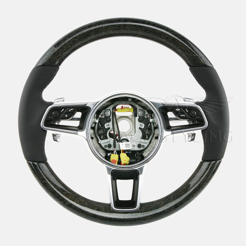 15-20 Porsche Macan Anthracite Birch Wood Black Leather Steering Wheel # 95B-419-091-AN-A34