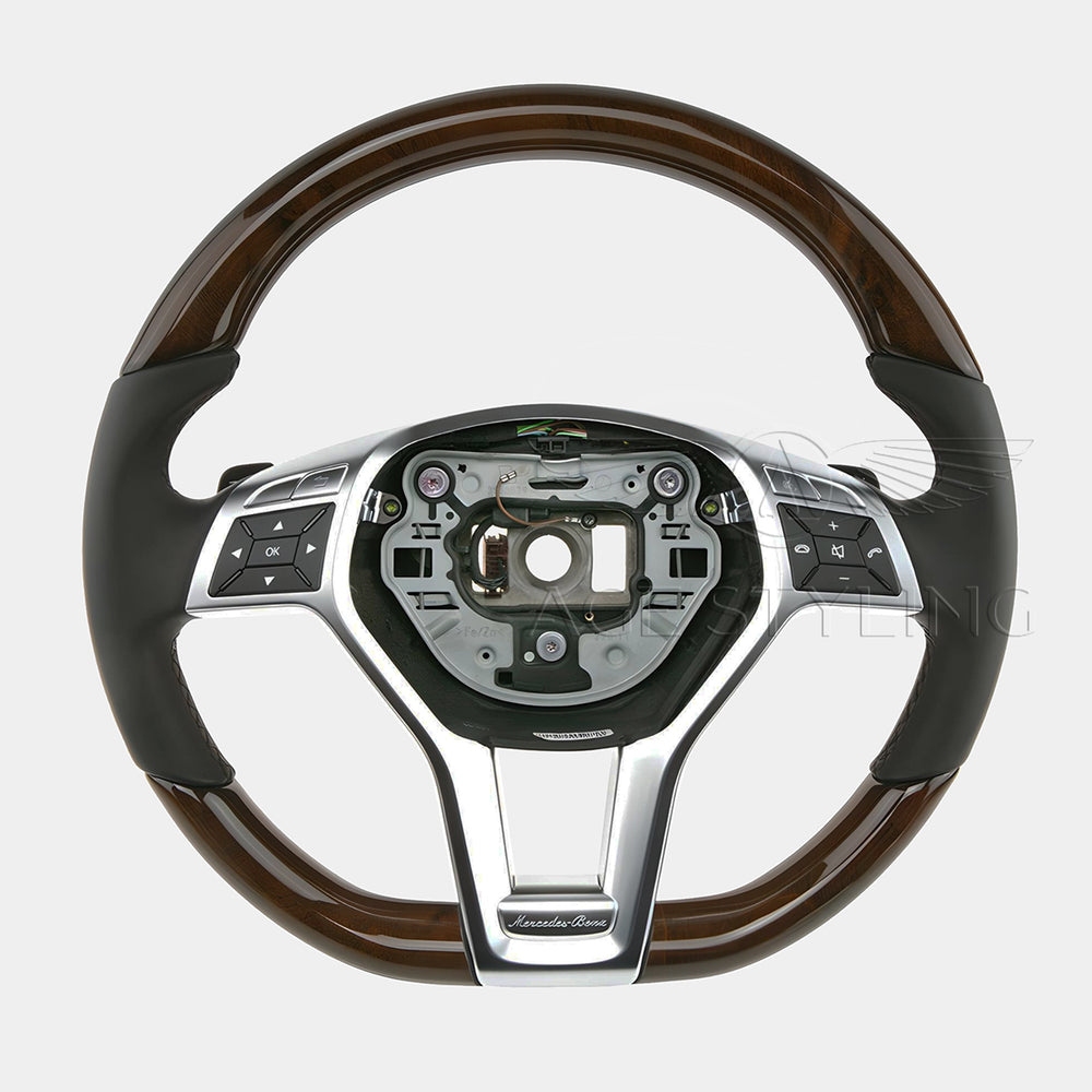 13-16 Mercedes-Benz SL400 SL500 SL550 SL63 SL65 Walnut Wood Black Leather Steering Wheel # 231-460-22-03-9E38