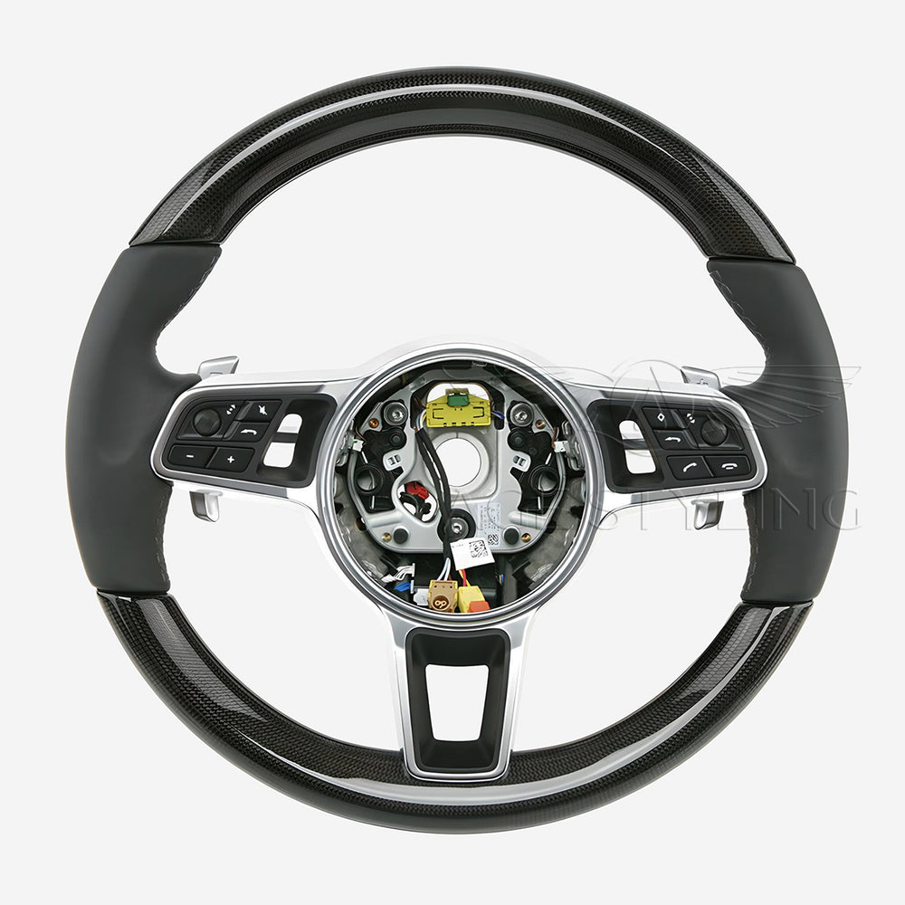 17-21 Porsche Panamera Carbon Fiber Black Leather Steering Wheel # 971-419-091-RM-A34