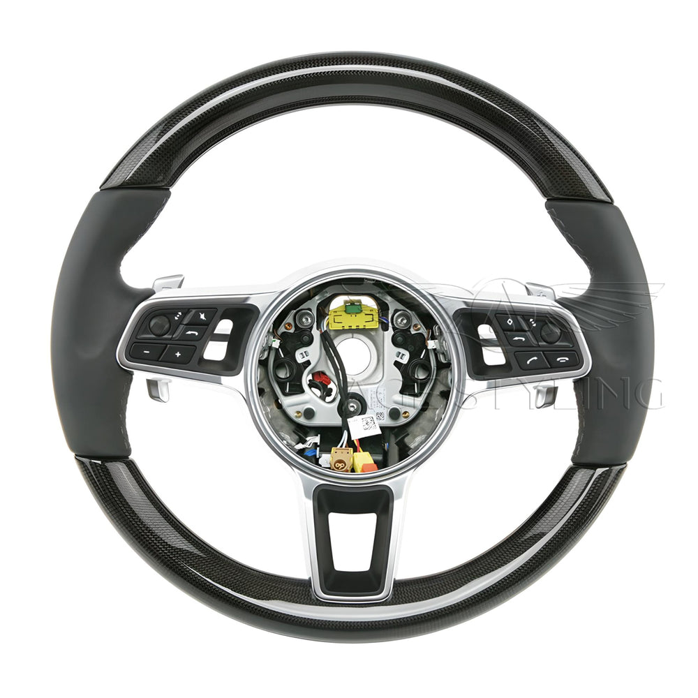 17-21 Porsche Panamera Carbon Fiber Black Leather Steering Wheel # 971-419-091-RM-A34