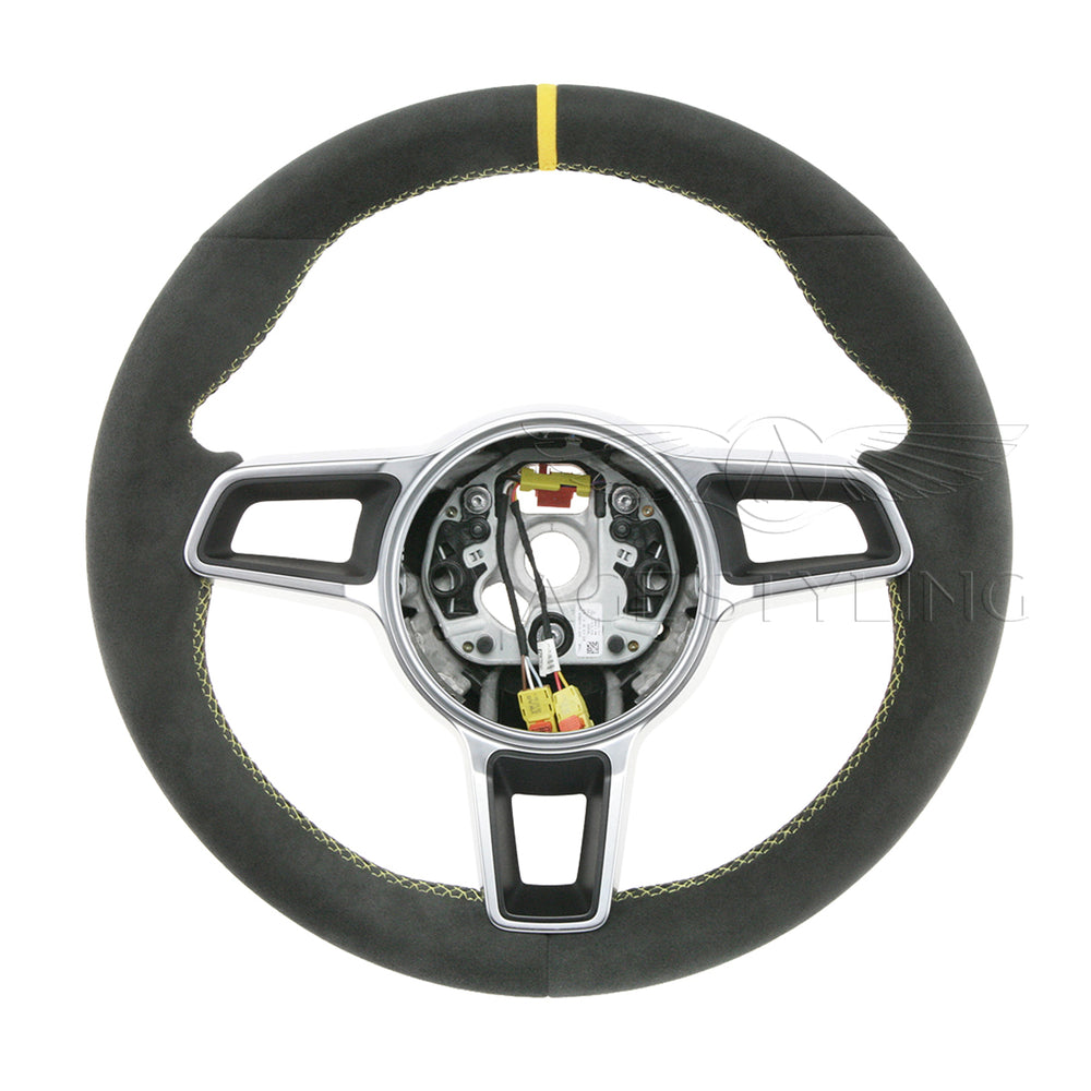 17-20 Porsche Boxster 718 Cayman Suede Steering Wheel Yellow Top # 9P1-419-091-FT-RAL