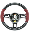 17-19 Porsche 911 Cayman Boxster Carbon Fiber Red Leather Steering Wheel # 9P1-419-091-EC-OG6