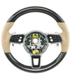 17-21 Porsche Panamera Carbon Fiber Beige Leather Steering Wheel # 971-419-091-RM-9J9