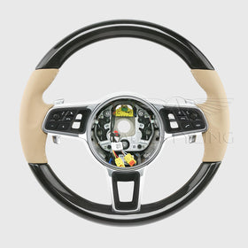 17-21 Porsche Panamera Carbon Fiber Beige Leather Steering Wheel # 971-419-091-RM-9J9