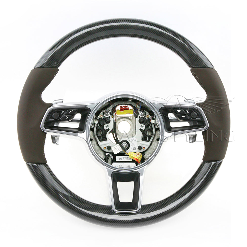 17-19 Porsche 911 Cayman Boxster Carbon Fiber Steering Wheel # 9P1-419-091-EK-6H6