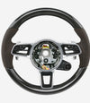 17-24 Porsche Cayman Boxster 911 Carbon Fiber Espresso Brown Leather Steering Wheel # 9P1-419-091-EM-6H6