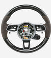 17-24 Porsche Cayman Boxster 911 Carbon Fiber Saddle Brown Leather Steering Wheel # 9P1-419-091-EM-OK6