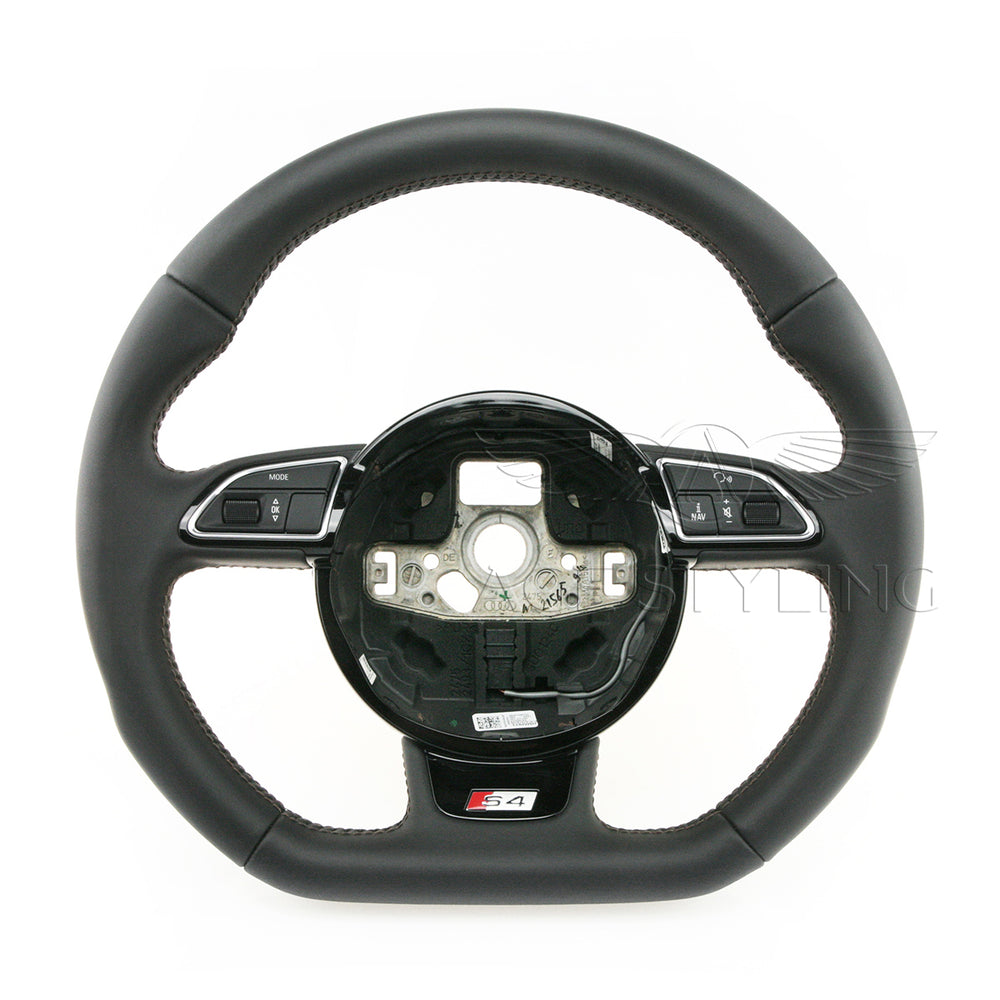 13-16 Audi A4 S4 Flat Bottom Steering Wheel Brown Stitching # 8K0-419-091-CG-IWS
