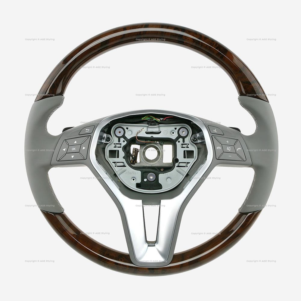 12-13 Mercedes-Benz E350 E400 Coupe Walnut Wood Grey leather Steering Wheel # 218-460-41-03-7K53