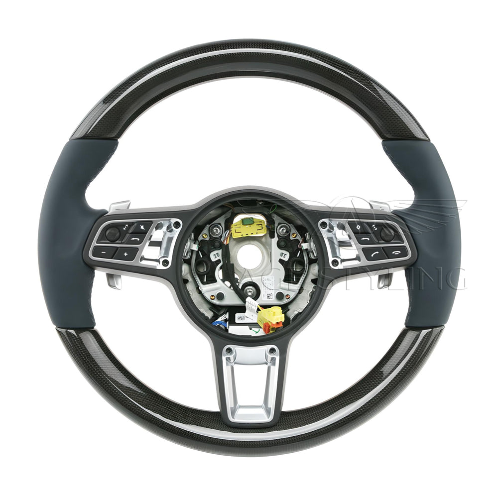 19-22 Porsche Cayenne Turbo Carbon Fiber Blue Leather Steering Wheel # 9Y0-419-091-KT-OH7