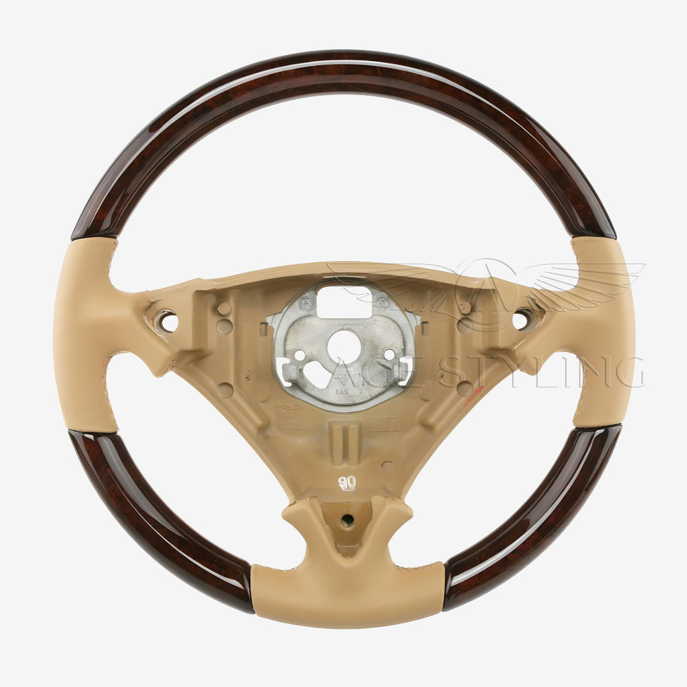 03-10 Porsche Cayenne Walnut Wood Sand Beige Leather Steering Wheel # 7L5-419-091-L-PBX