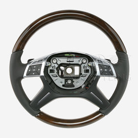12-18 Mercedes-Benz GL350 GL450 GL550 GLE43 GLE63 AMG Walnut Wood Black Leather Steering Wheel # 166-460-94-03-9E38, A-166-460-94-03-9E38, A 166 460 94 03 9E38, 16646094039E38