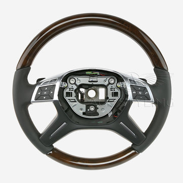 12-18 Mercedes-Benz GL350 GL450 GL550 GLE43 GLE63 AMG Walnut Wood Black Leather Steering Wheel # 166-460-94-03-9E38, A-166-460-94-03-9E38, A 166 460 94 03 9E38, 16646094039E38
