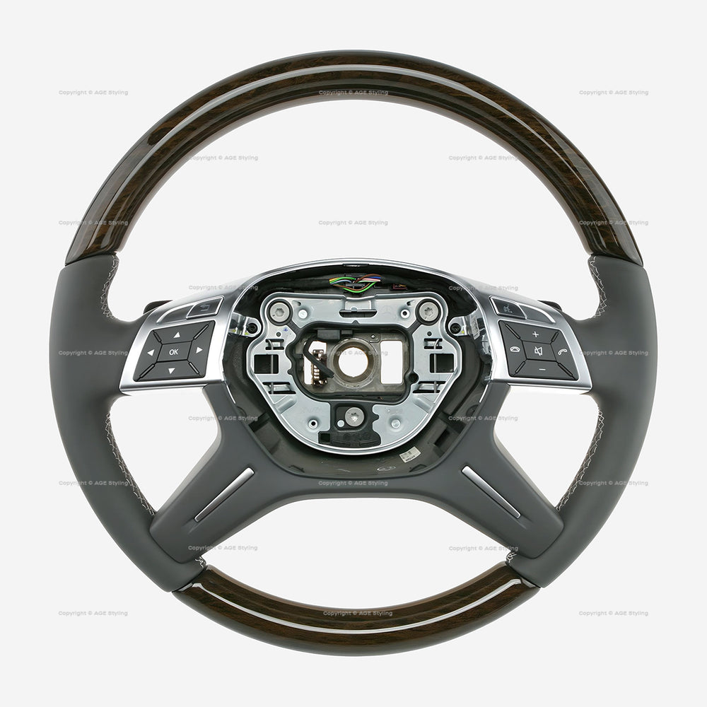 12-16 Mercedes-Benz GL350 GL450 GL550 ML350 ML550 Eucalyptus Wood Grey Leather Steering Wheel # 166-460-15-03-7J14