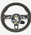 17-24 Porsche Cayman Boxster 911 Carbon Fiber Espresso Brown Leather Steering Wheel # 9P1-419-091-EM-6H6