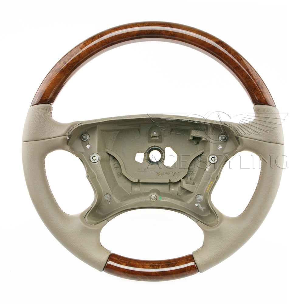 05-09 Mercedes-Benz CLK320 CLK350 CLK500 CLK55 CLK63 AMG Walnut Wood Gray Leather Steering Wheel # 219-460-27-03-8L00