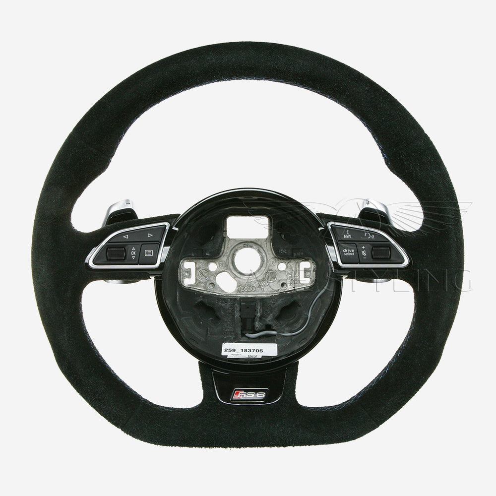 14-18 Audi RS6 Suede flat bottom Steering Wheel Blue Stitching INDIVIDUAL # 4G0-419-091-BM