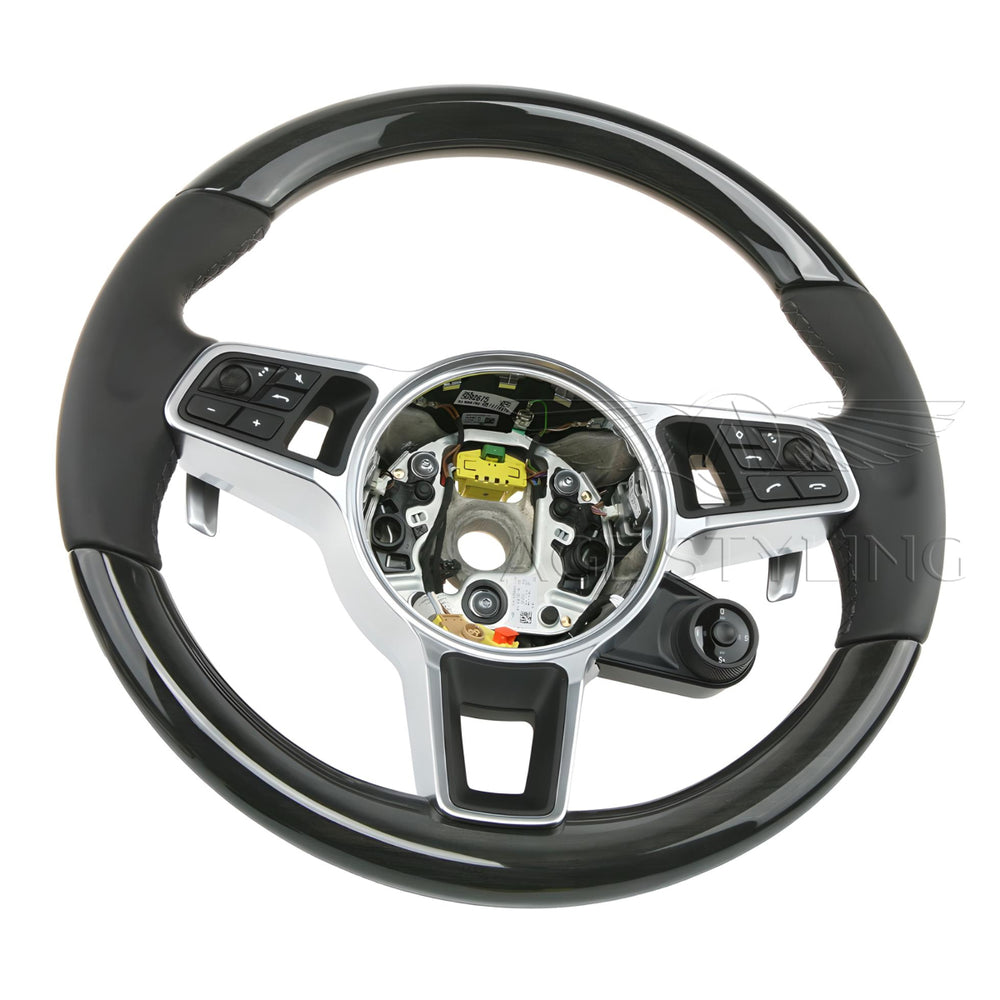 19-22 Porsche Cayenne Chestnut Anthracite Wood Leather Steering Wheel # 9Y0-419-091-BG-A34