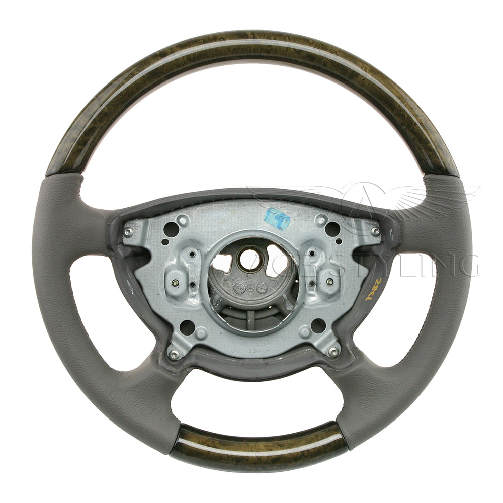 03-06 Mercedes-Benz E320 E550 E63 Ash Wood Gray Leather Steering Wheel # 211-460-05-03-7F62