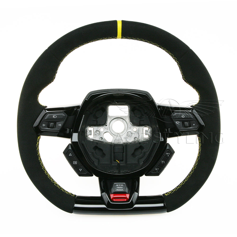 15-23 Lamborghini Huracan STO Black Suede Yellow Top Steering Wheel # 4T0-419-091-YE