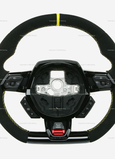 15-24 Lamborghini Huracan STO Black Suede Yellow Top Steering Wheel # 4T0-419-091-YE