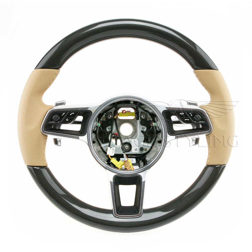 17-19 Porsche 911 Cayman Boxster Carbon Fiber Luxor Leather Steering Wheel # 9P1-419-091-EK-9J9
