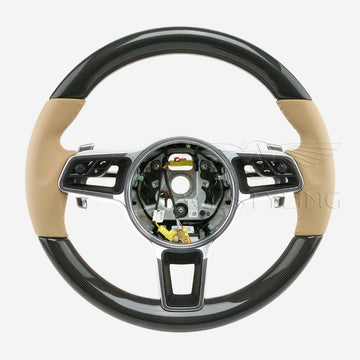 17-24 Porsche Cayman Boxster 911 Carbon Fiber Luxor Leather Steering Wheel # 9P1-419-091-EK-9J9