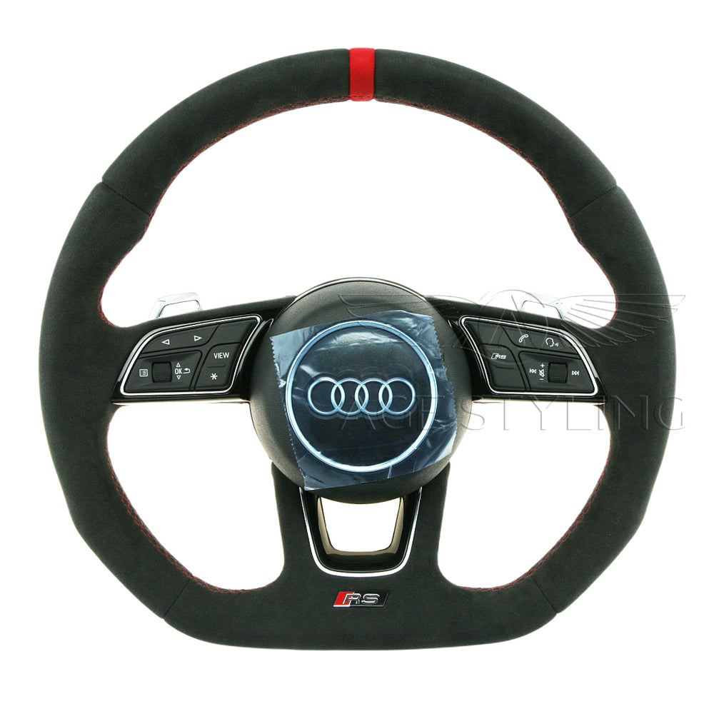 20-23 Audi RS3 Flat Bottom Suede Steering Wheel Red Top # 82A-419-091-AT-IXJ