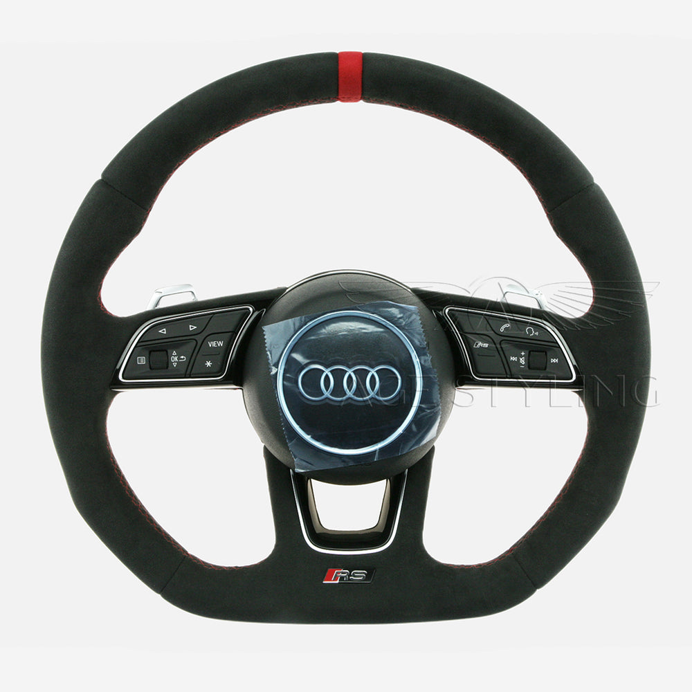 20-23 Audi RS3 Flat Bottom Suede Steering Wheel Red Top # 82A-419-091-AT-IXJ