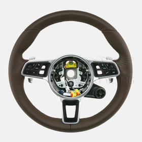 18-22 Porsche Cayenne PDK Multimedia Truffle Brown Leather Steering Wheel # 9Y0-419-091-KE-OT2