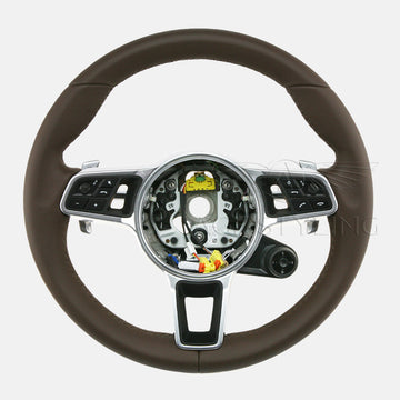 18-22 Porsche Cayenne PDK Multimedia Truffle Brown Leather Steering Wheel # 9Y0-419-091-KE-OT2