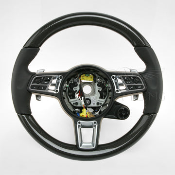 19-22 Porsche Cayenne Turbo PDK Carbon Fiber Black Leather Steering Wheel # 9Y0-419-091-LE-A34