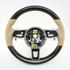 15-18 Porsche Cayenne GTS Steering Wheel Walnut Wood Beige Leather # 958-347-804-35-9J9