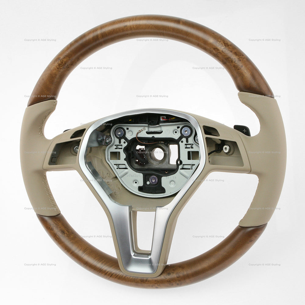 13-14 Mercedes-Benz CLS350 CLS550 Poplar Wood Beige Leather Steering Wheel # 218-460-07-03-8P64