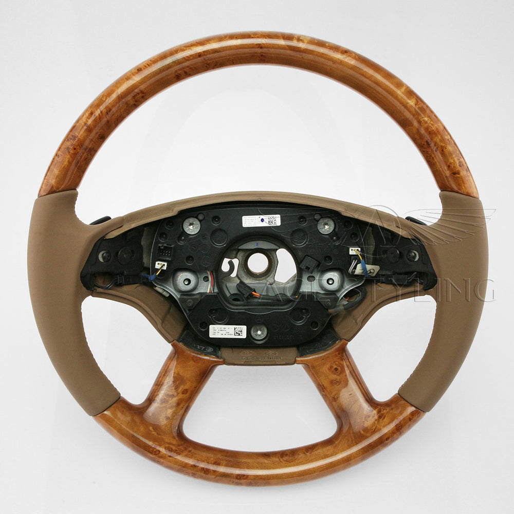 09-10 Mercedes-Benz CL550 CL600 CL63 CL65 Poplar Wood Beige Leather Steering Wheel # 221-460-35-03-8L41