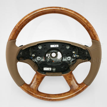 09-10 Mercedes-Benz CL550 CL600 CL63 CL65 Poplar Wood Beige Leather Steering Wheel # 221-460-35-03-8L41