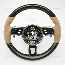 17-21 Porsche Panamera Walnut Wood Luxor Beige Leather Steering Wheel # 971-419-091-RN-9J9