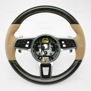 17-21 Porsche Panamera Walnut Wood Luxor Beige Leather Steering Wheel # 971-419-091-RN-9J9