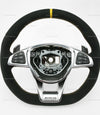 17-19 Mercedes-Benz GLC43 GLC63 C63 AMG Suede Yellow Top Flat Bottom Steering Wheel # 253-460-78-00-1C86