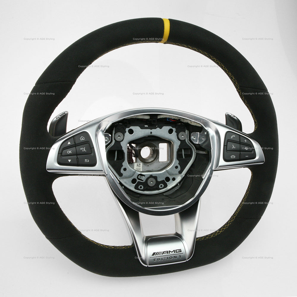 17-19 Mercedes-Benz GLC43 GLC63 C63 AMG Suede Yellow Top Steering Wheel # 253-460-78-00-1C86
