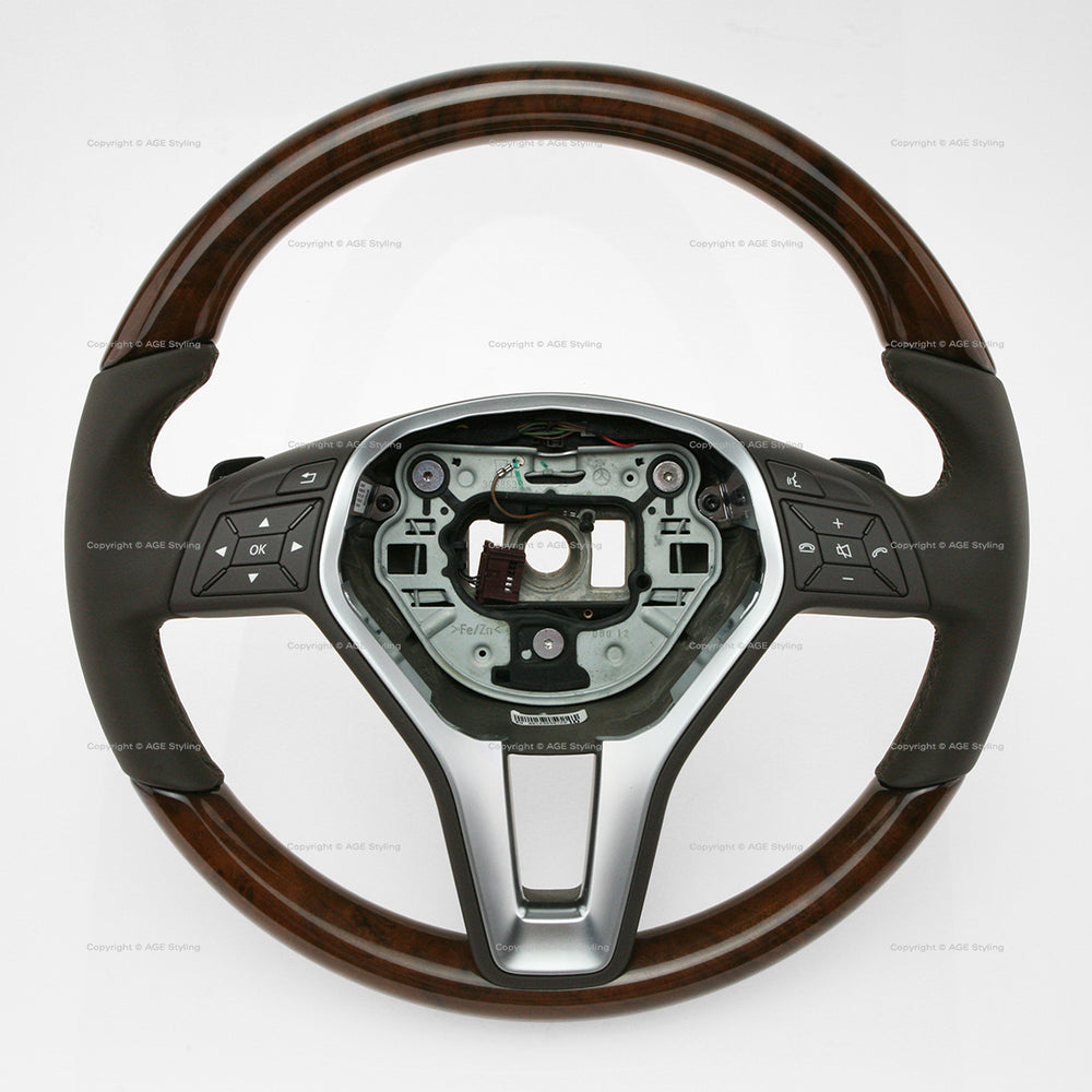 12-13 Mercedes-Benz E350 Walnut Wood Mock Brown Leather Steering Wheel # 218-460-15-18-8P18