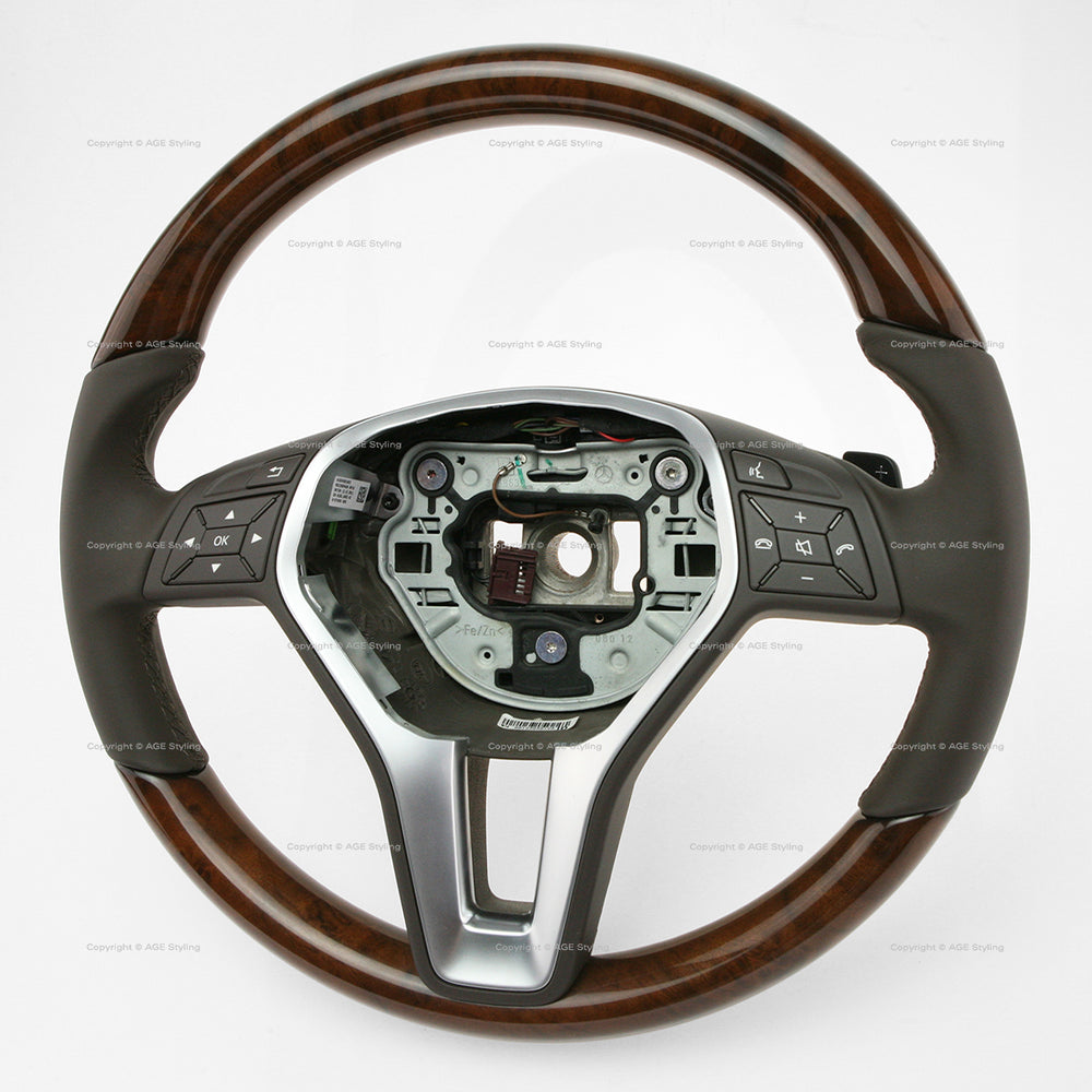12-13 Mercedes-Benz E350 Walnut Wood Mock Brown Leather Steering Wheel # 218-460-15-18-8P18