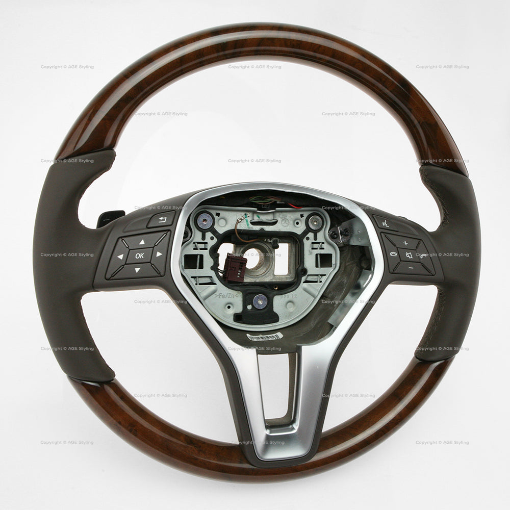 12-13 Mercedes-Benz E350 Walnut Wood Mock Brown Leather Steering Wheel # 218-460-15-18-8P18