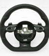 14-15 Audi RS5 Flat Bottom Punched Leather Steering Wheel # 8T0-419-091-J-NOQ