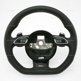 14-15 Audi RS5 Flat Bottom Punched Leather Steering Wheel # 8T0-419-091-J-NOQ