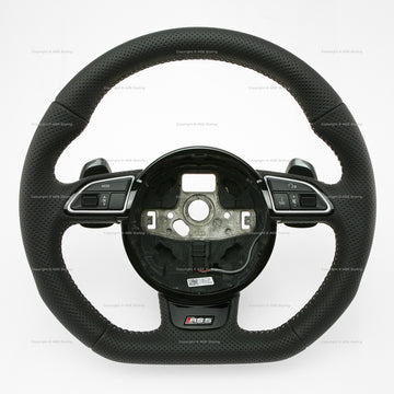 14-15 Audi RS5 Flat Bottom Punched Leather Steering Wheel # 8T0-419-091-J-NOQ