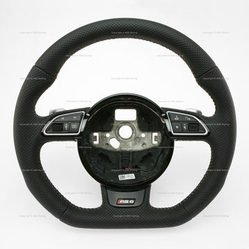14-18 Audi RS6 Flat Bottom Punched Leather Steering Wheel # 4G0-419-091-AF-NOQ
