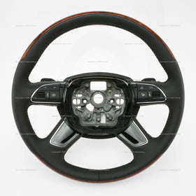 11-18 Audi A8 S8 Walnut Wood Black Leather Steering Wheel # 4H0-419-091-AD-UQH